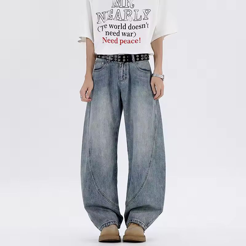 Men's Vintage Jeans Fashion Washed Street Casual Wide Leg Denim Pants Summer Male Mopping Trousers baggy Hip Hop Style Korean