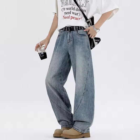 Men's Vintage Jeans Fashion Washed Street Casual Wide Leg Denim Pants Summer Male Mopping Trousers baggy Hip Hop Style Korean