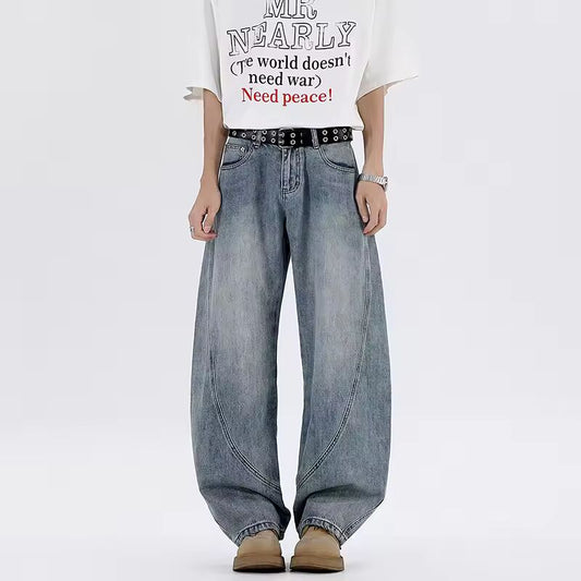 Men's Vintage Jeans Fashion Washed Street Casual Wide Leg Denim Pants Summer Male Mopping Trousers baggy Hip Hop Style Korean