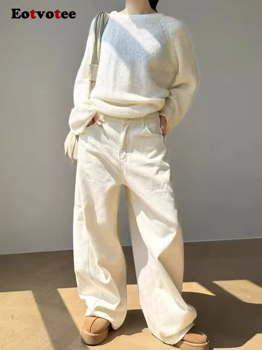 American Style Streetwear Loose Jeans for Women Y2k Korean Fashion High Waist Straight Pants 2025 New Casual Wide Leg Jeans