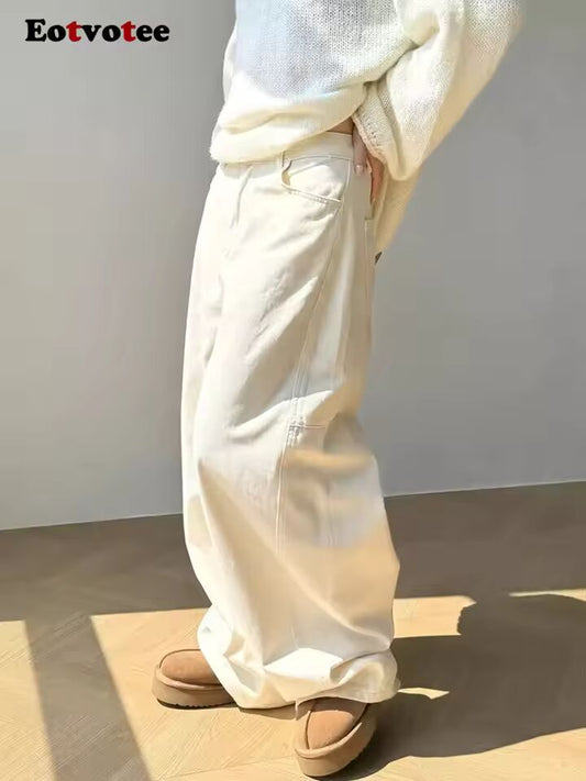 American Style Streetwear Loose Jeans for Women Y2k Korean Fashion High Waist Straight Pants 2025 New Casual Wide Leg Jeans